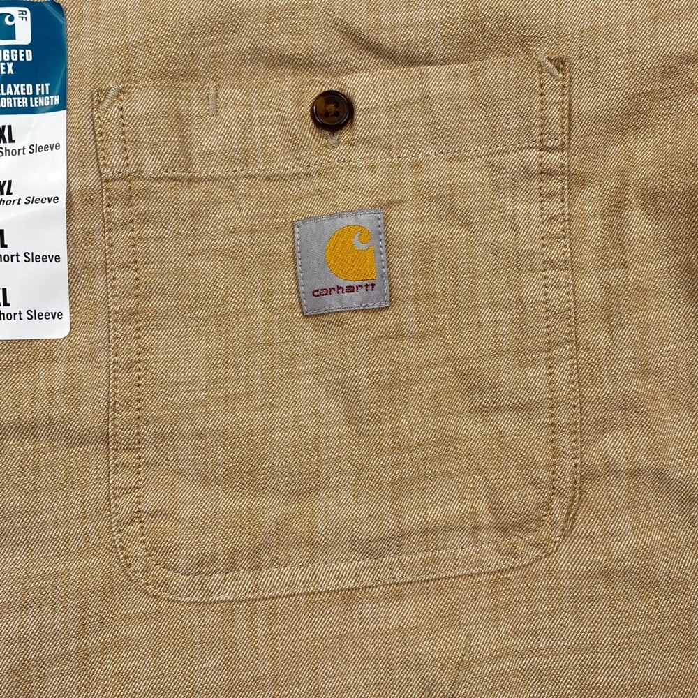 Carhartt Rugged Flex Relaxed Fit Short Sleeve Button Up Shirt Tan Mens XL - Picture 3 of 12